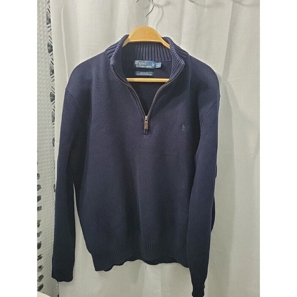polo ralph lauren mens 1/4 zip Blue Cotton Pullover Sweater Size XXL